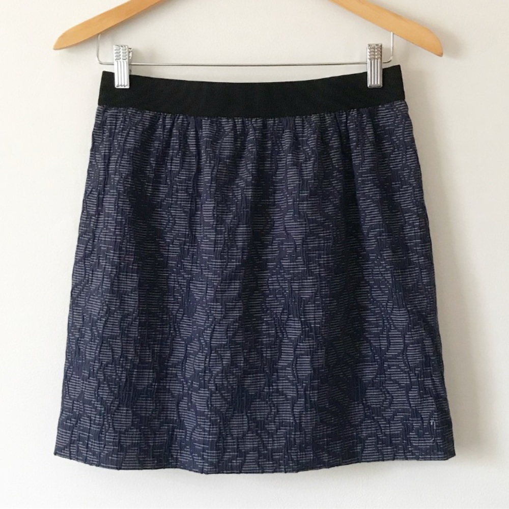 Ann Taylor Petite Textured Blue Floral Skirt
